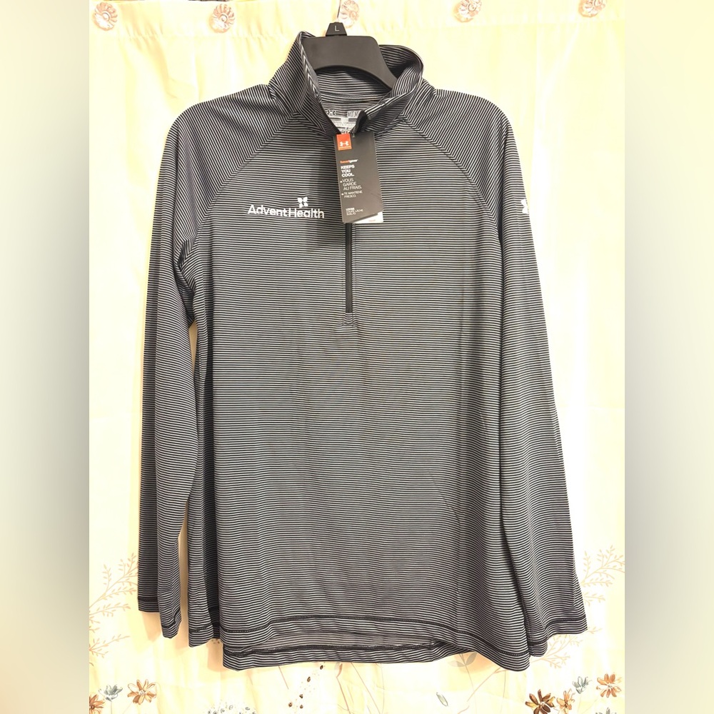 New UNDER ARMOUR WOMEN TECH 1/4 ZIP STRIPE Gray -Sz M Advent Health